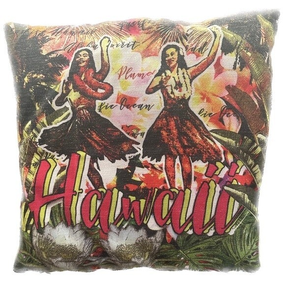 Hawaii Vintage Hula Dancers Accent Square Pillow Cover Case Tropical Decor - Picture 1 of 4